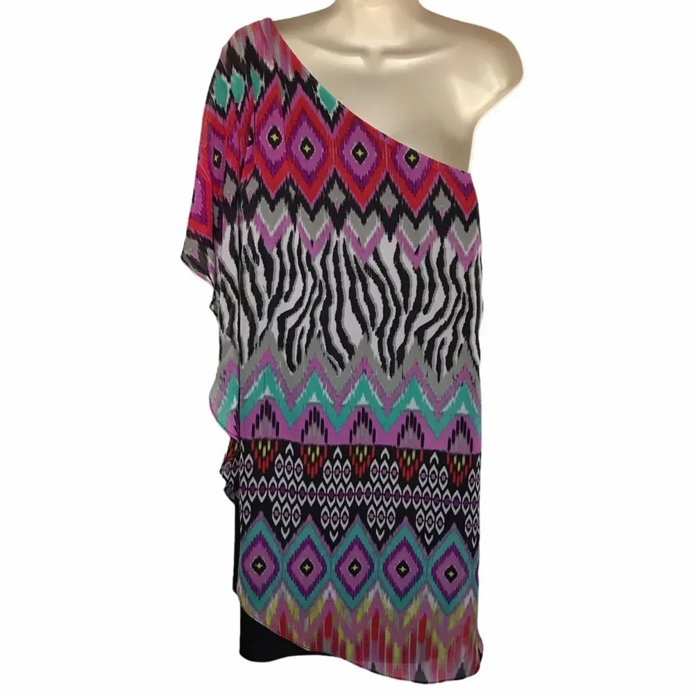 Bisou Bisou One Shoulder Draped Dress Sz 16 - Picture 2 of 8